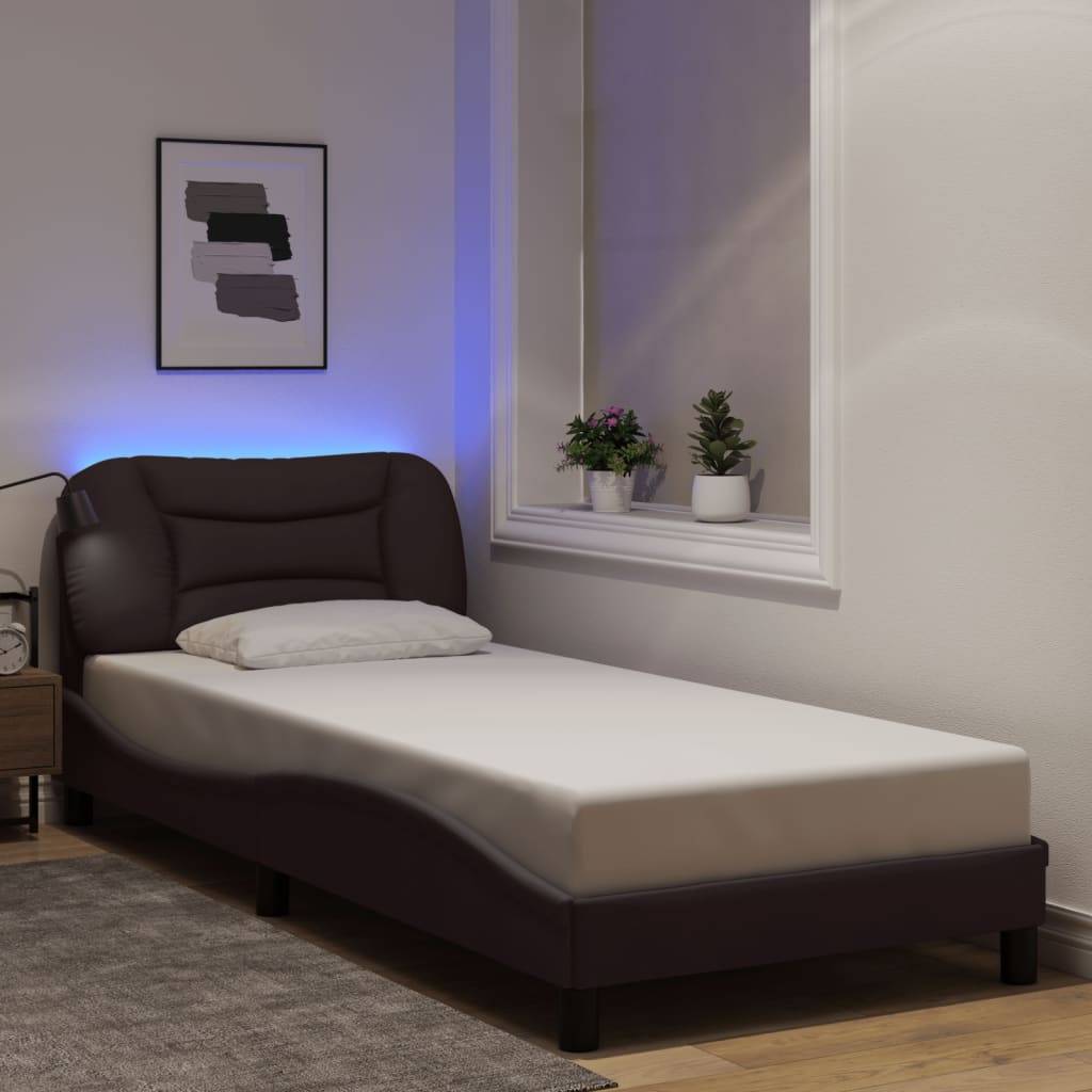 vidaXL Bettgestell mit LED ohne Matratze "Hvar" Dunkelbraun 90x190 cm Stoff