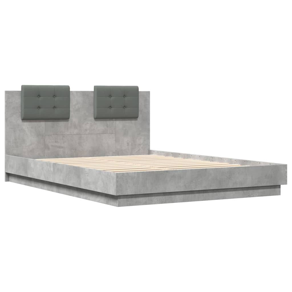 vidaXL Bettgestell mit Kopfteil Betongrau 150x200 cm Holzwerkstoff