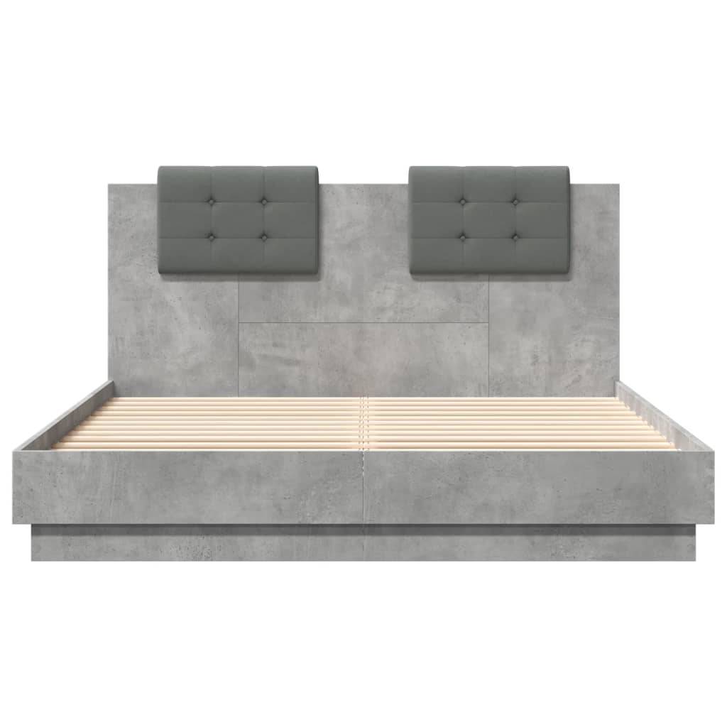 vidaXL Bettgestell mit Kopfteil Betongrau 150x200 cm Holzwerkstoff