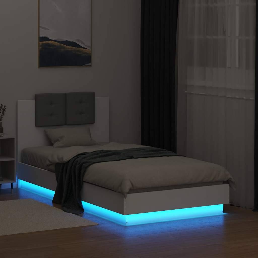vidaXL Bettgestell mit Kopfteil und LED-Leuchten Weiß 75x190 cm