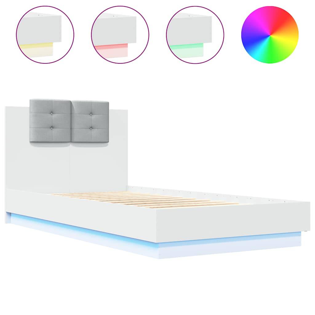 vidaXL Bettgestell mit Kopfteil und LED-Leuchten Weiß 75x190 cm