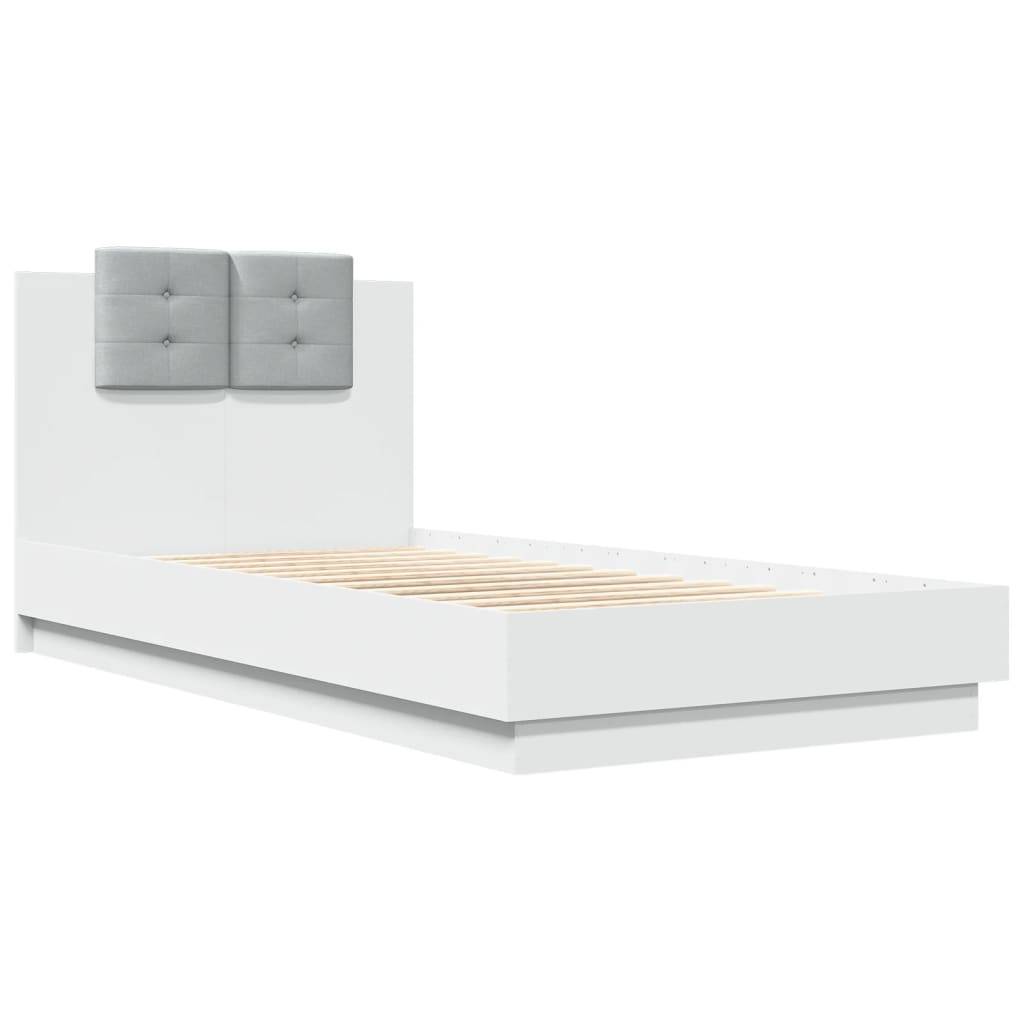 vidaXL Bettgestell mit Kopfteil und LED-Leuchten Weiß 75x190 cm
