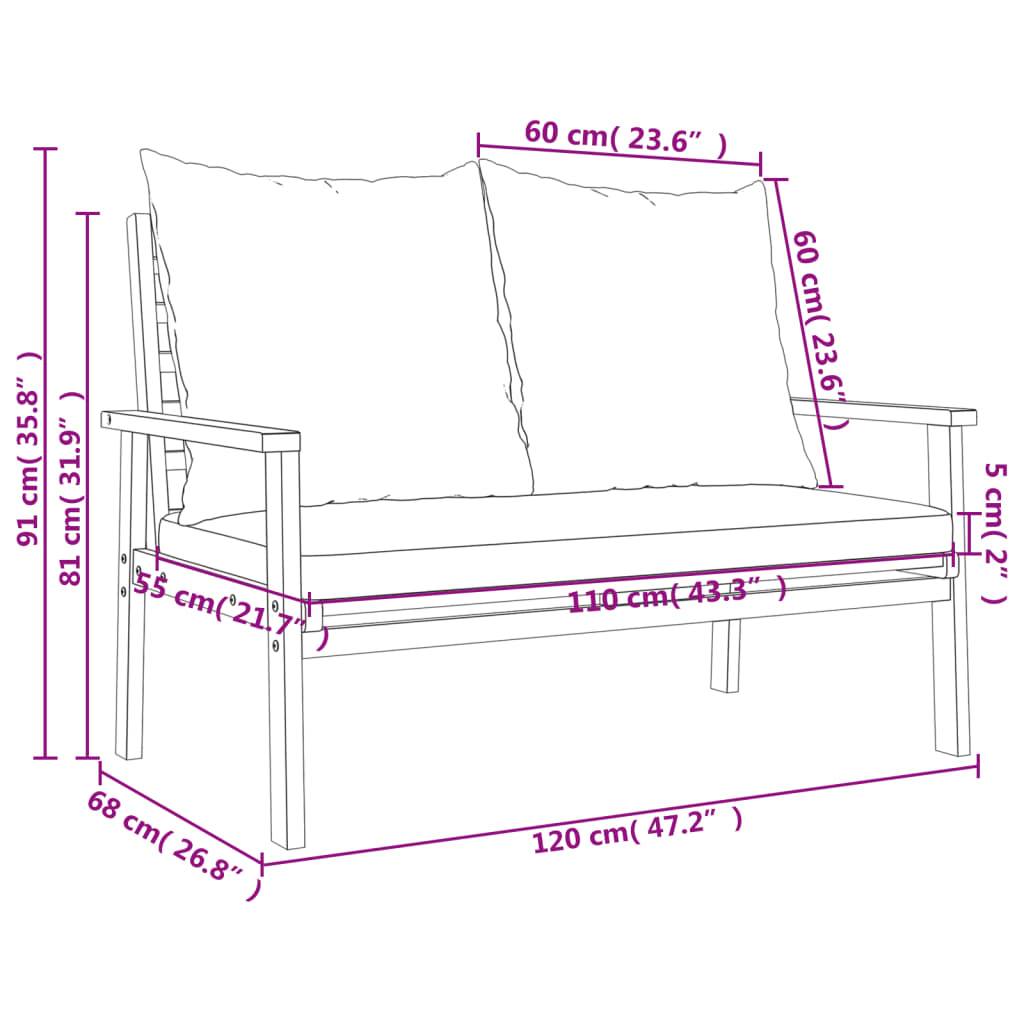 vidaXL Gartensofa 120 cm mit Kissen Massivholz Akazie