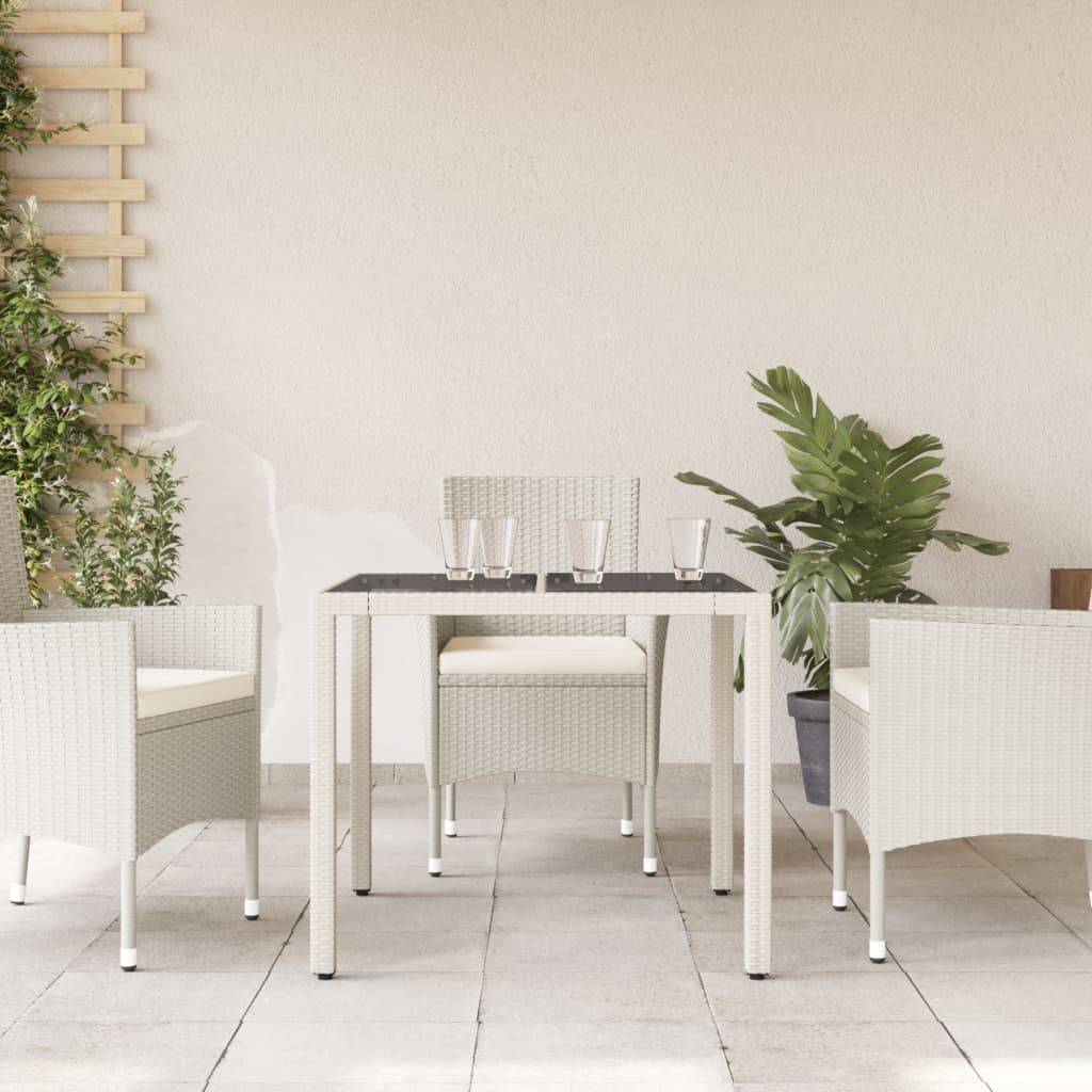 vidaXL Gartentisch mit Glasplatte Weiß 90x90x75 cm Poly Rattan