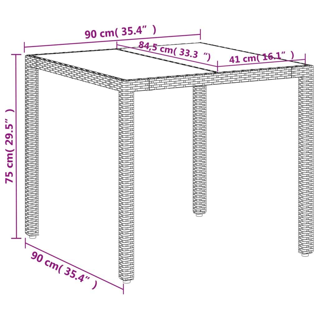 vidaXL Gartentisch mit Glasplatte Weiß 90x90x75 cm Poly Rattan