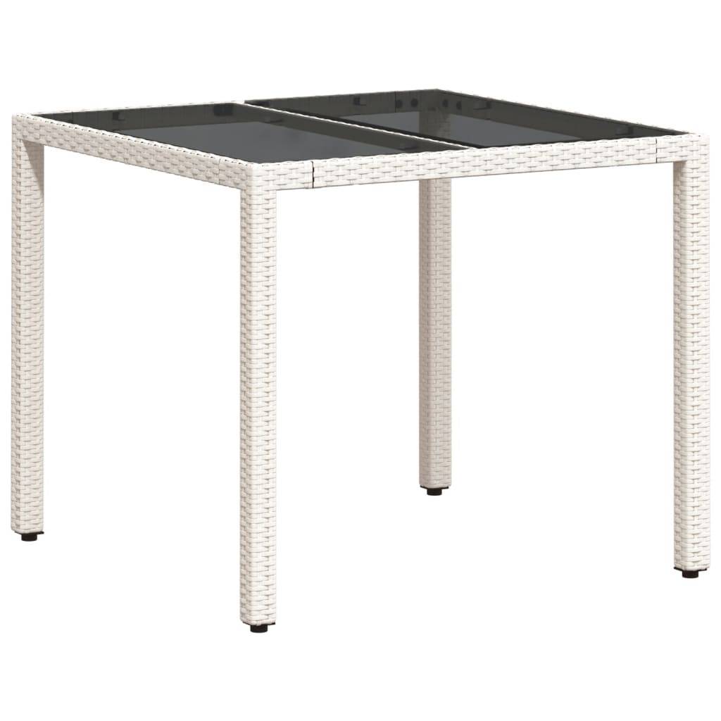 vidaXL Gartentisch mit Glasplatte Weiß 90x90x75 cm Poly Rattan
