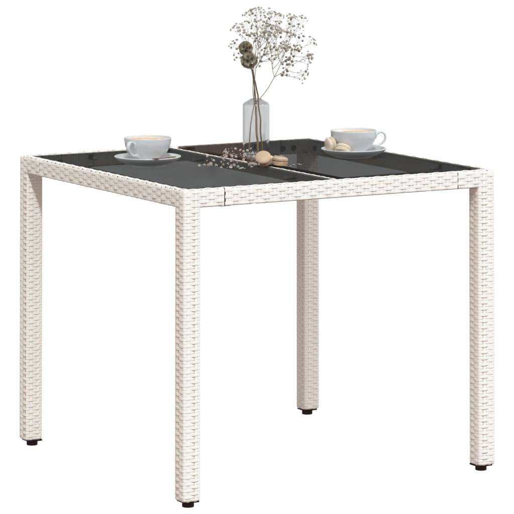 vidaXL Gartentisch mit Glasplatte Weiß 90x90x75 cm Poly Rattan