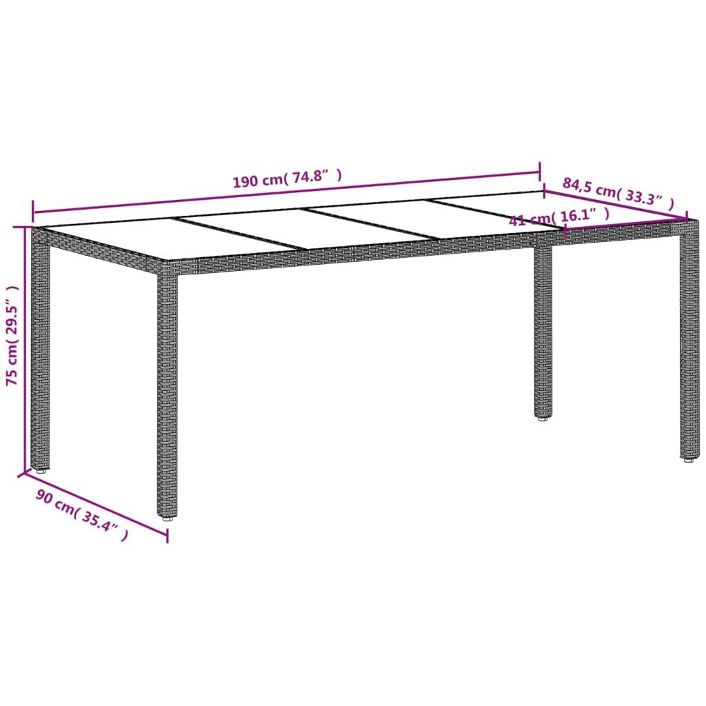 vidaXL Gartentisch mit Glasplatte Hellgrau 190x90x75 cm Poly Rattan