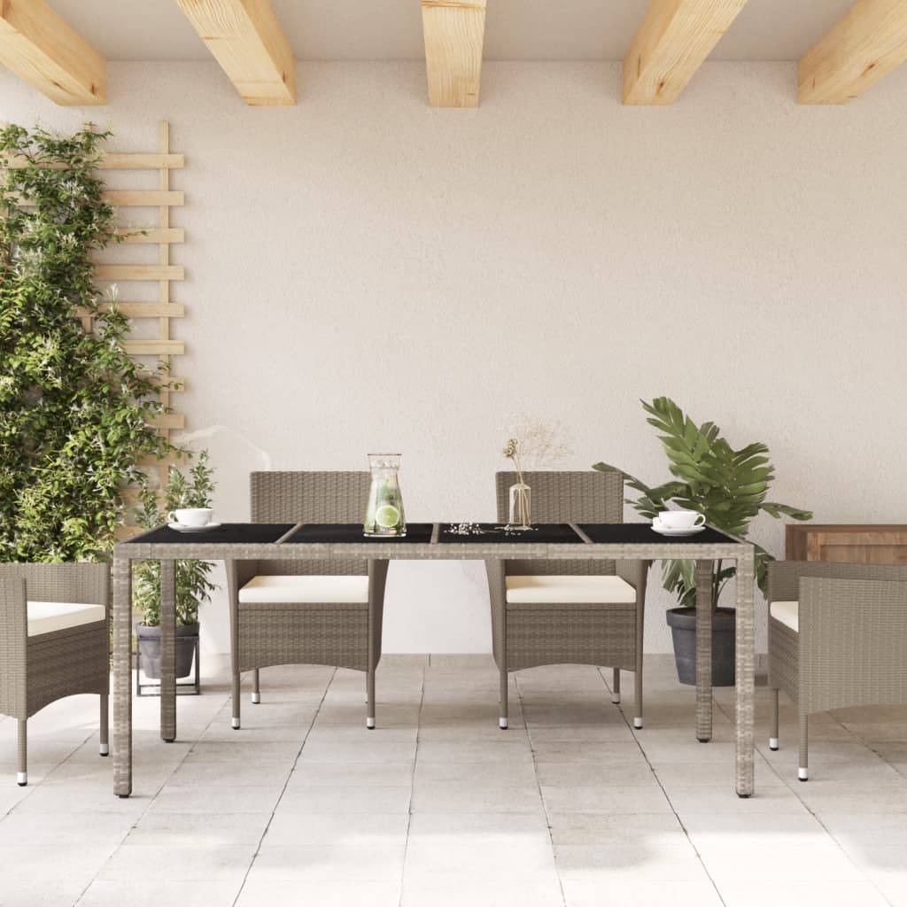 vidaXL Gartentisch mit Glasplatte Hellgrau 190x90x75 cm Poly Rattan