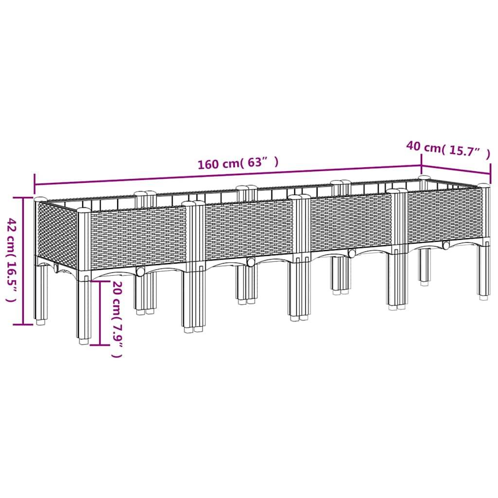 vidaXL Pflanzkasten mit Beinen Blaugrau 160x40x42 cm PP