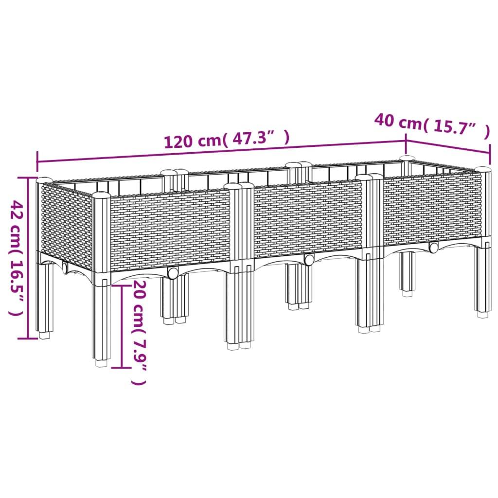vidaXL Pflanzkasten mit Beinen Hellgrau 120x40x42 cm PP
