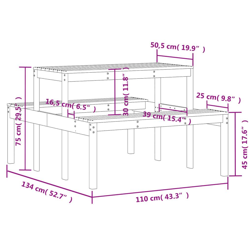 vidaXL Picknicktisch 110x134x75 cm Massivholz Kiefer