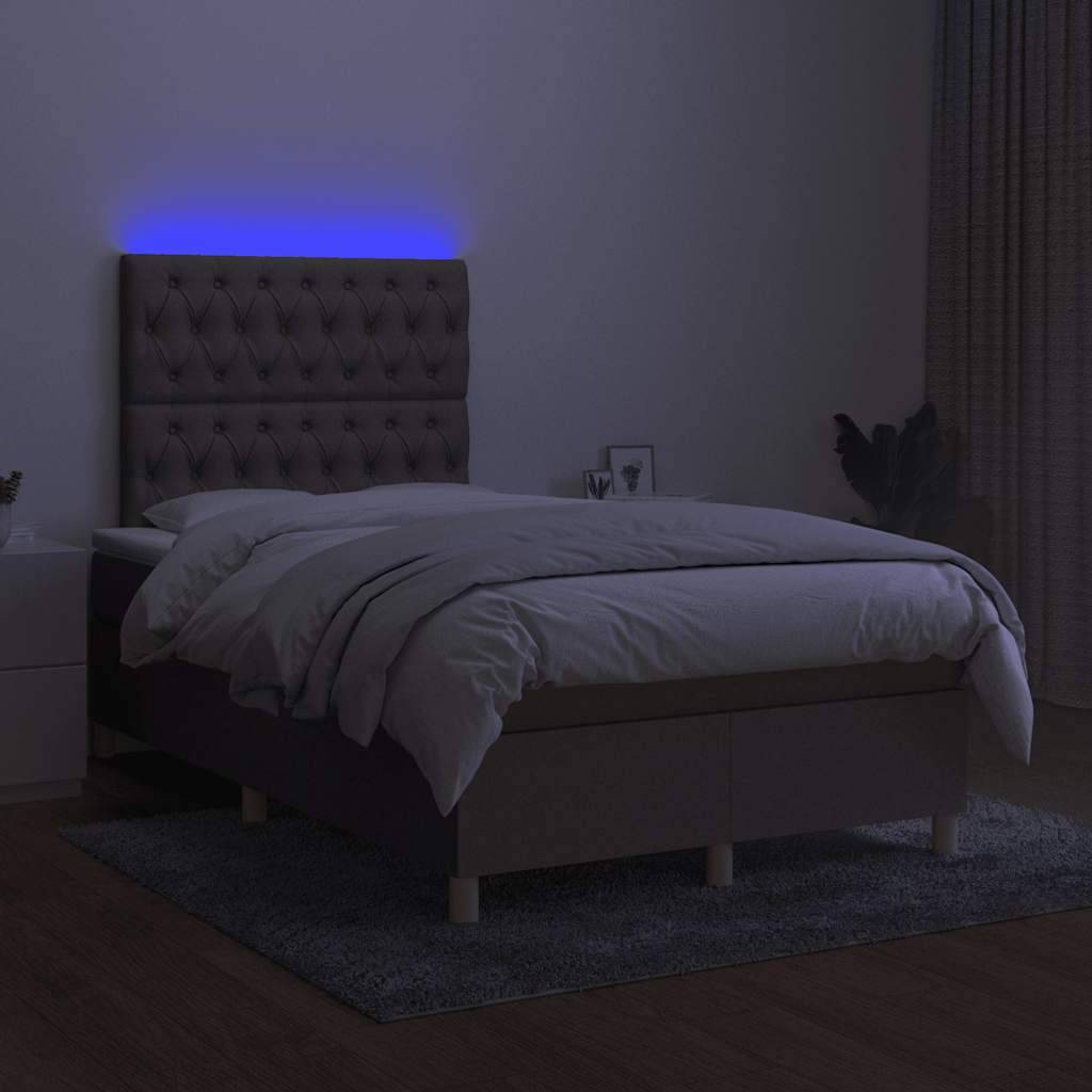 vidaXL Boxspringbett mit Matratze &amp; LED Taupe 120x190 cm Stoff