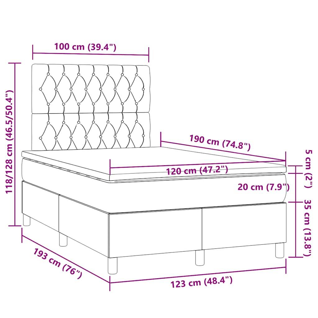 vidaXL Boxspringbett mit Matratze &amp; LED Taupe 120x190 cm Stoff