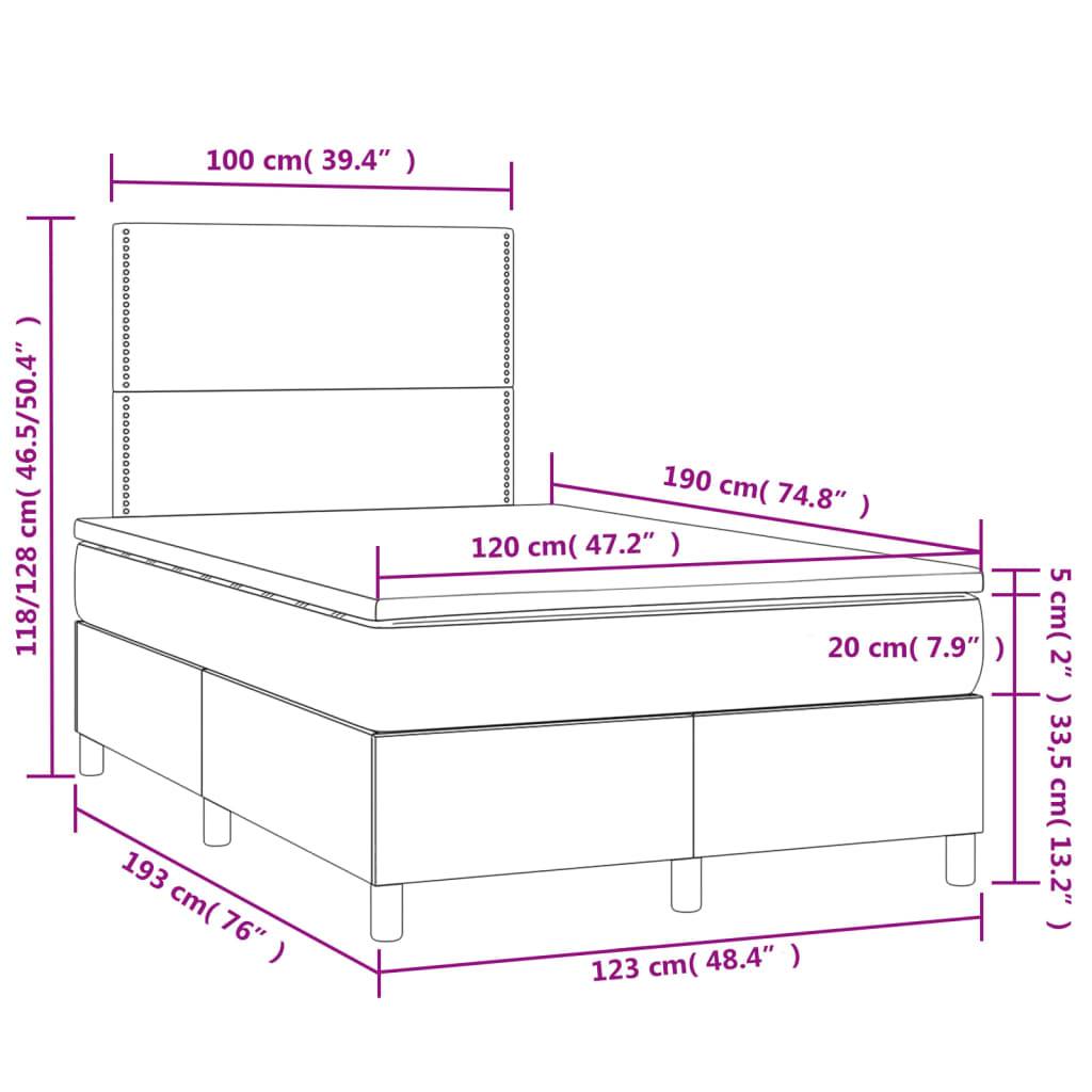 vidaXL Boxspringbett mit Matratze & LED Grau 120x190 cm Kunstleder