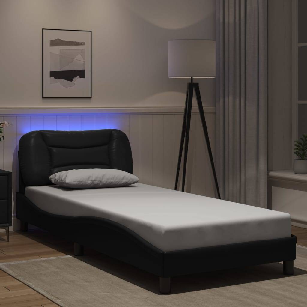 vidaXL Bettgestell mit LED ohne Matratze "Hvar" Schwarz 90x190 cm Kunstleder