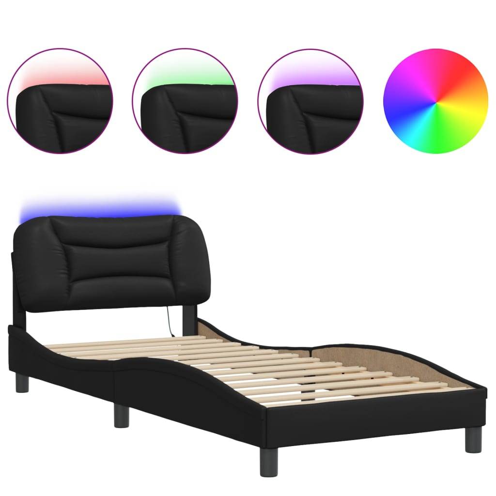 vidaXL Bettgestell mit LED ohne Matratze "Hvar" Schwarz 90x190 cm Kunstleder