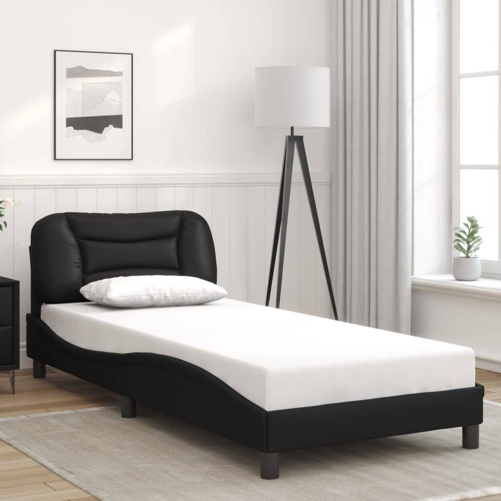 vidaXL Bettgestell mit LED ohne Matratze "Hvar" Schwarz 90x190 cm Kunstleder