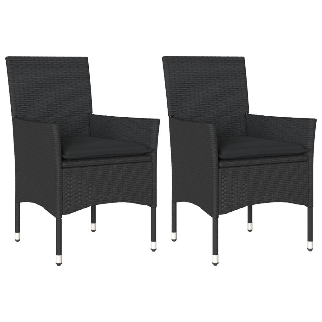 vidaXL Gartenstühle mit Kissen 2 Stk. Schwarz Poly Rattan