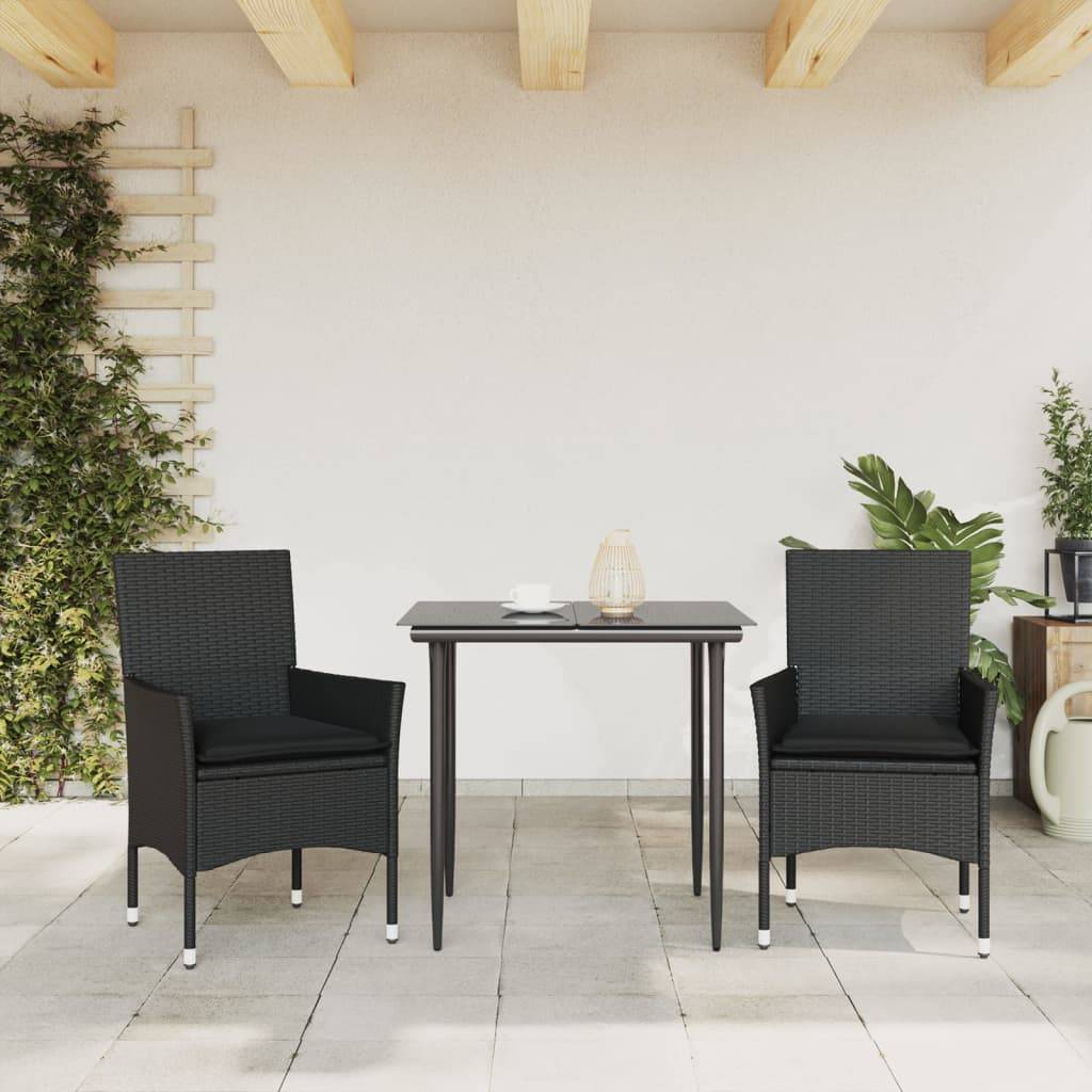 vidaXL Gartenstühle mit Kissen 2 Stk. Schwarz Poly Rattan