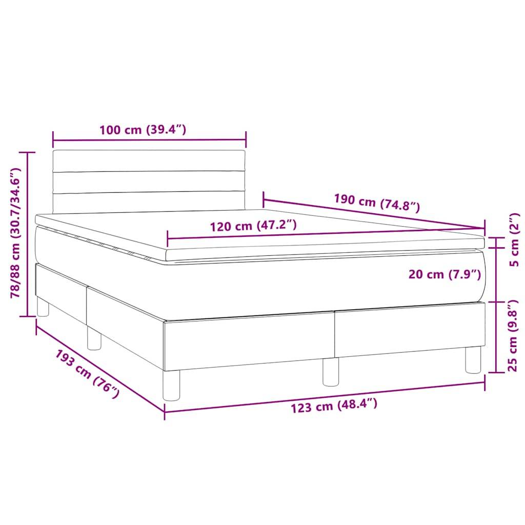 vidaXL Boxspringbett mit Matratze & LED Dunkelblau 120x190 cm Samt