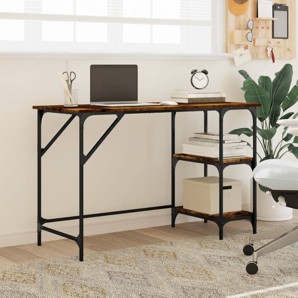 vidaXL Schreibtisch Räuchereiche 120x50x75 cm Metall Holzwerkstoff