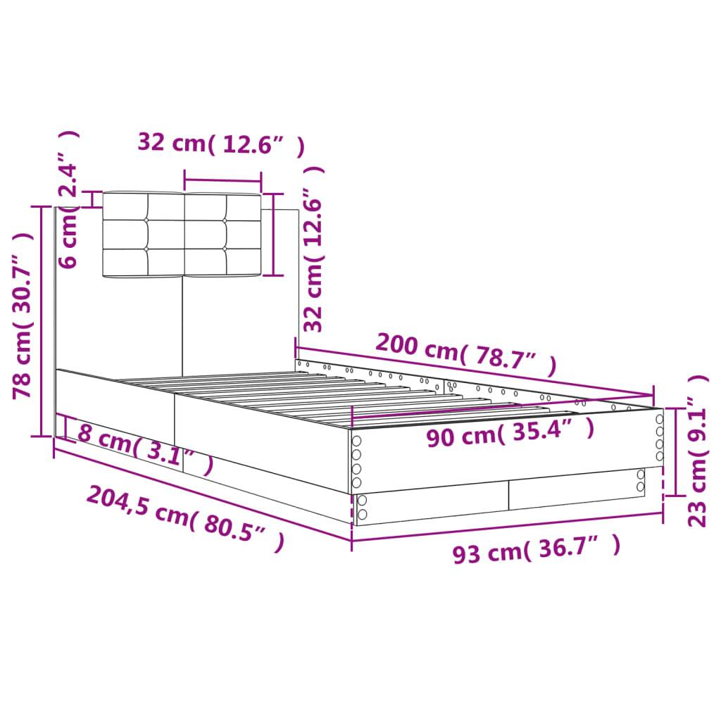 vidaXL Bettgestell mit Kopfteil und LED-Leuchten Weiß 90x200 cm