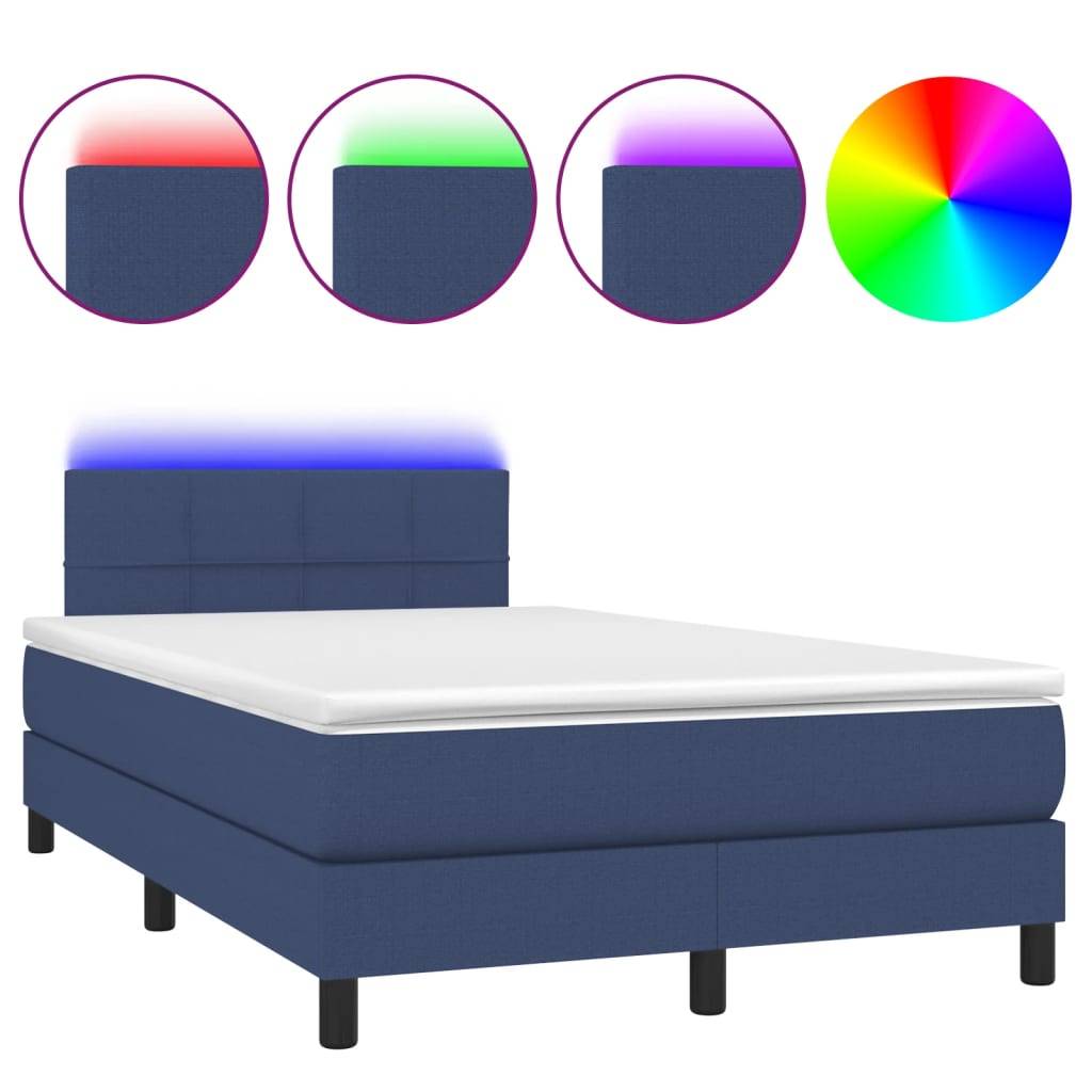 vidaXL Boxspringbett mit Matratze &amp; LED Blau 120x190 cm Stoff