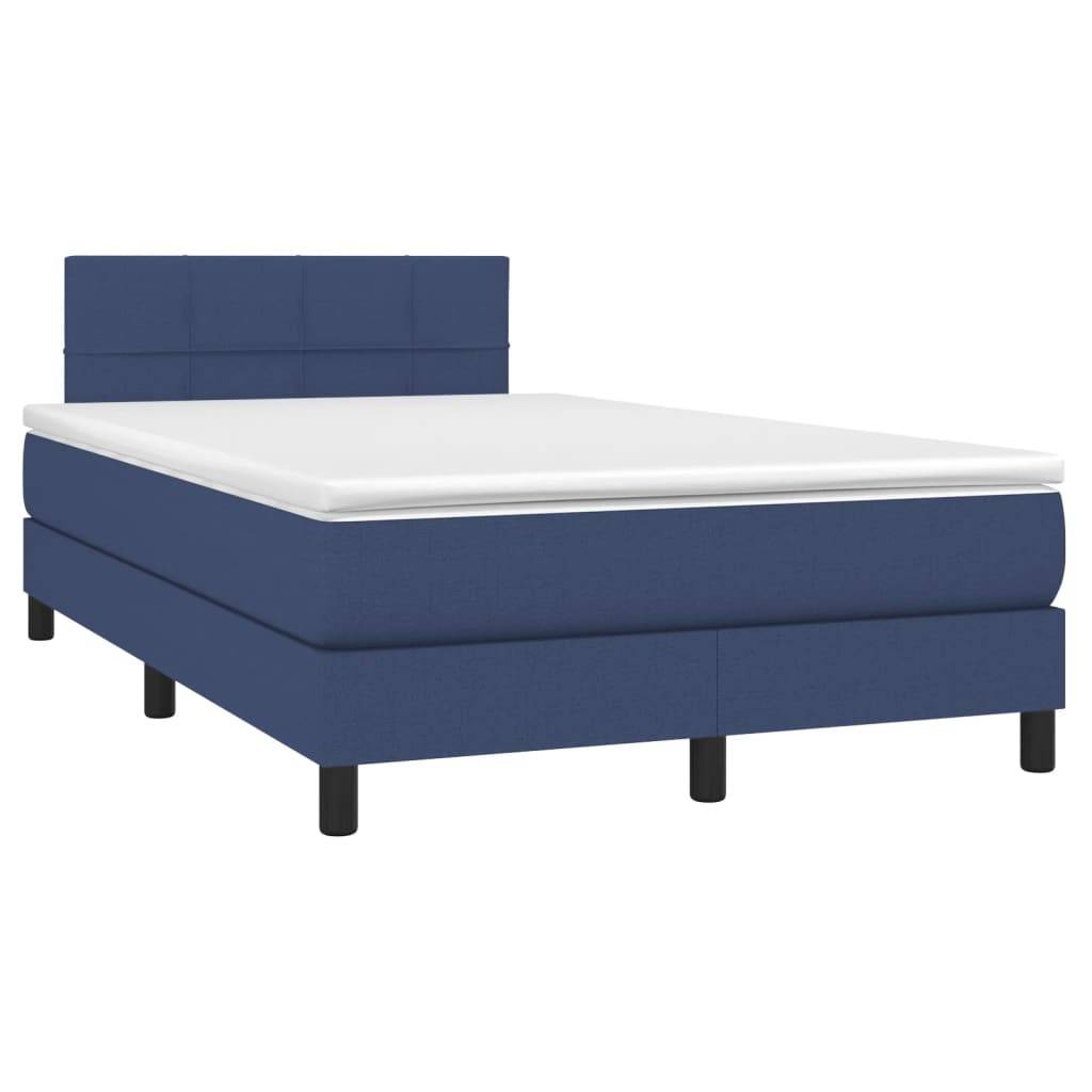 vidaXL Boxspringbett mit Matratze &amp; LED Blau 120x190 cm Stoff