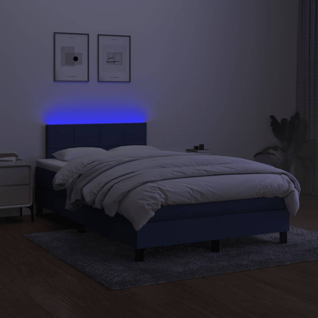 vidaXL Boxspringbett mit Matratze &amp; LED Blau 120x190 cm Stoff