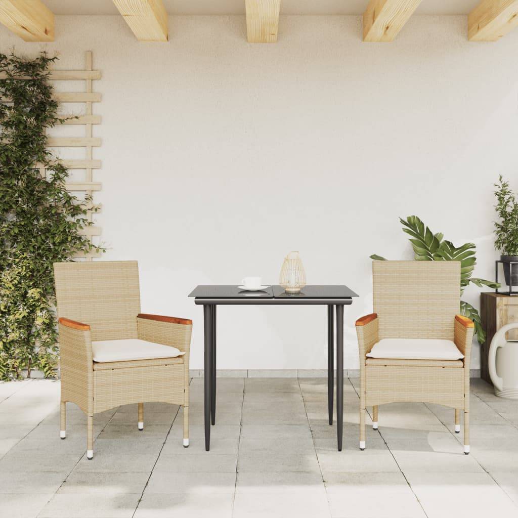 vidaXL Gartenstühle mit Kissen 2 Stk. Beige Poly Rattan