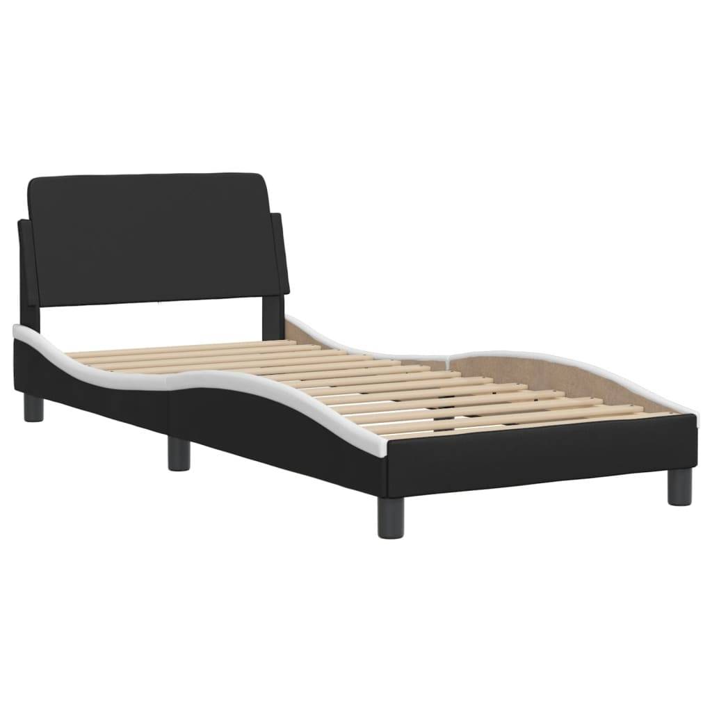 vidaXL Bett mit Matratze "Hvar" Schwarz und Weiß 90x200 cm Kunstleder