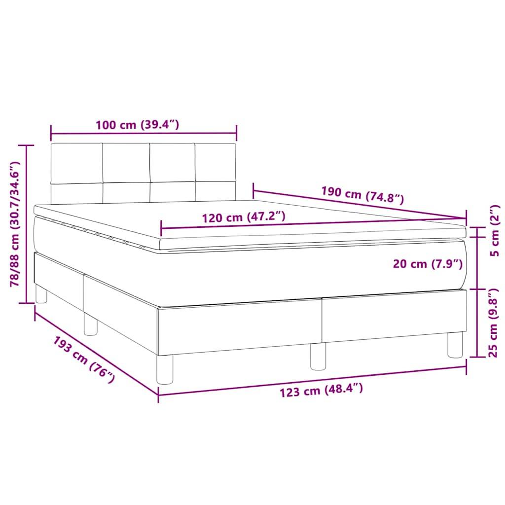 vidaXL Boxspringbett mit Matratze & LED Dunkelgrau 120x190 cm Samt