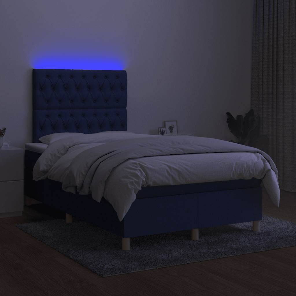 vidaXL Boxspringbett mit Matratze & LED Blau 120x190 cm Stoff