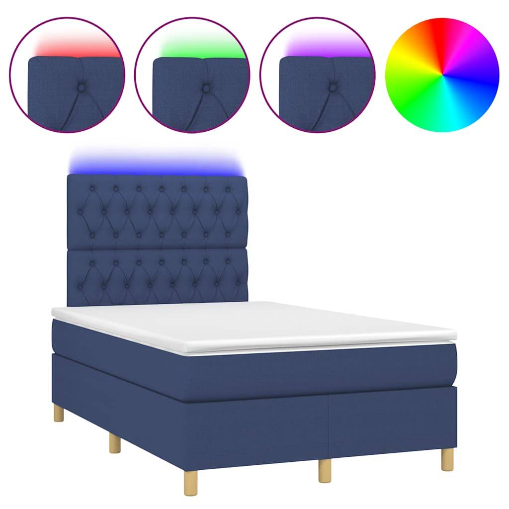 vidaXL Boxspringbett mit Matratze & LED Blau 120x190 cm Stoff