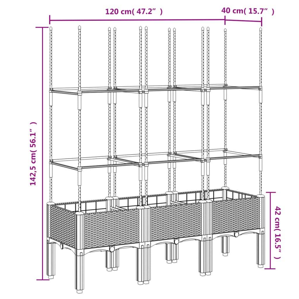 vidaXL Pflanzkübel mit Rankgitter Weiß 120x40x142,5 cm PP