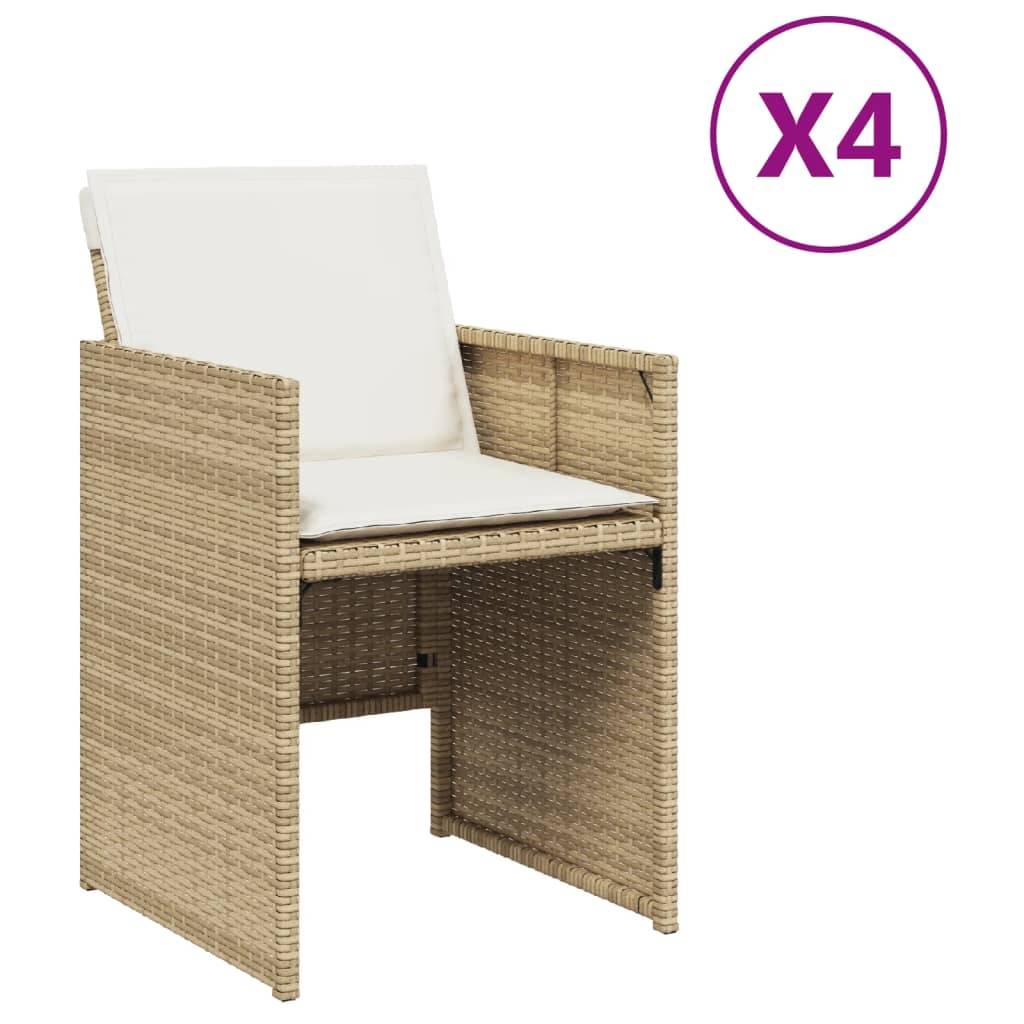 vidaXL Gartenstühle mit Kissen 4 Stk. Beige Poly Rattan