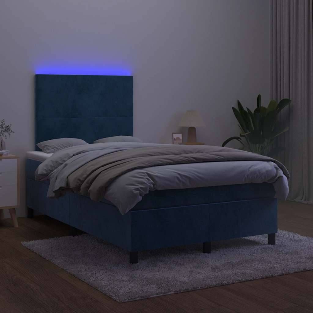 vidaXL Boxspringbett mit Matratze & LED Dunkelblau 120x190 cm Samt