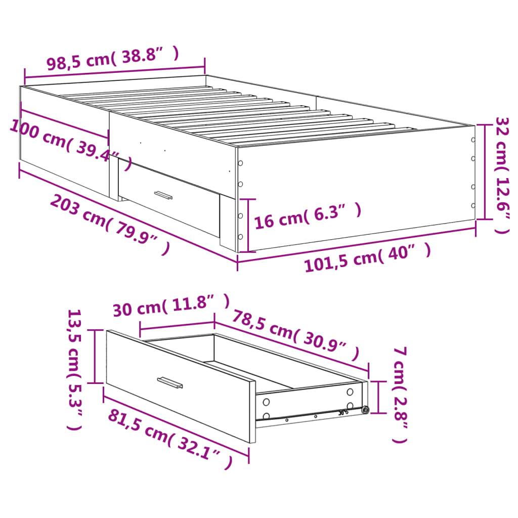 vidaXL Bettgestell mit Schubladen Sonoma-Eiche 100x200cm Holzwerkstoff