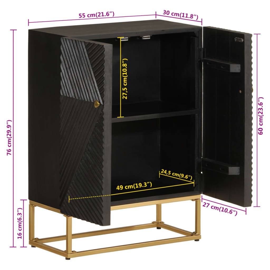 vidaXL Sideboard Schwarz 55x30x76 cm Massivholz Mango und Eisen