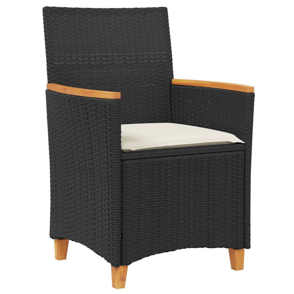 vidaXL Gartenstühle mit Kissen 2 Stk. Schwarz Poly Rattan Massivholz