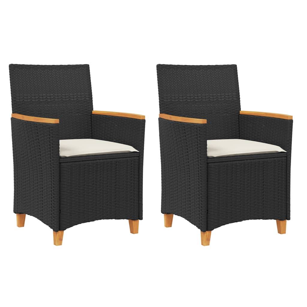 vidaXL Gartenstühle mit Kissen 2 Stk. Schwarz Poly Rattan Massivholz