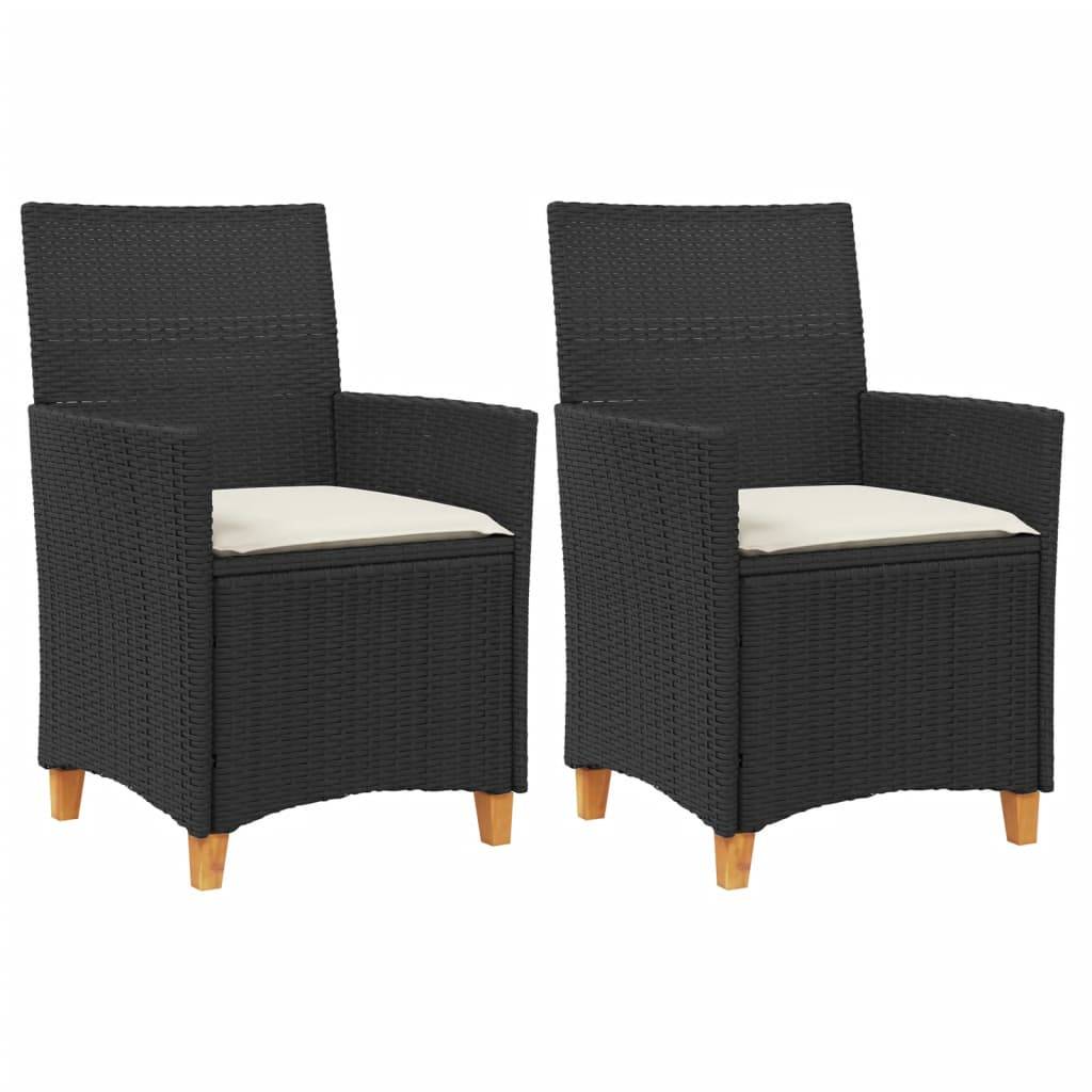 vidaXL Gartenstühle mit Kissen 2 Stk. Schwarz Poly Rattan Massivholz