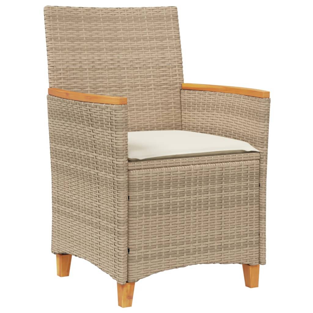 vidaXL Gartenstühle mit Kissen 2 Stk. Beige Poly Rattan Massivholz