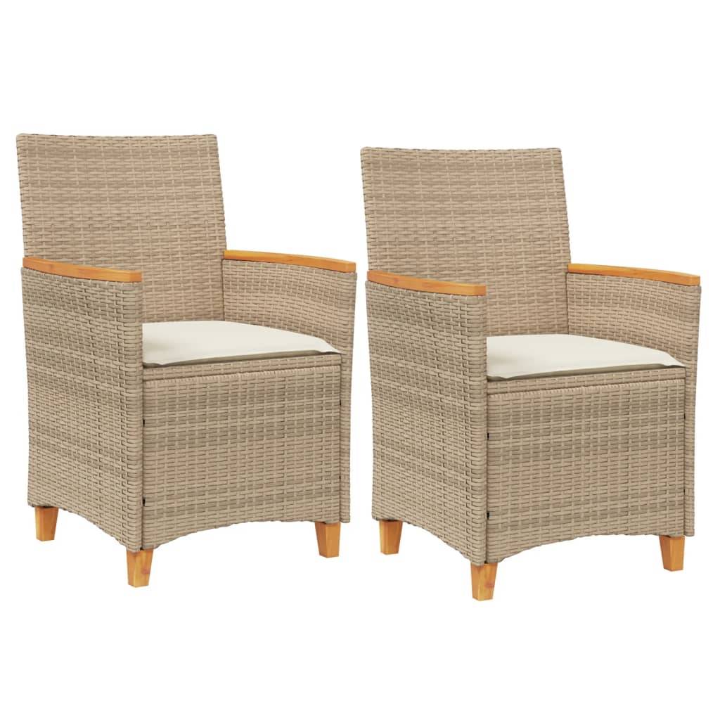 vidaXL Gartenstühle mit Kissen 2 Stk. Beige Poly Rattan Massivholz