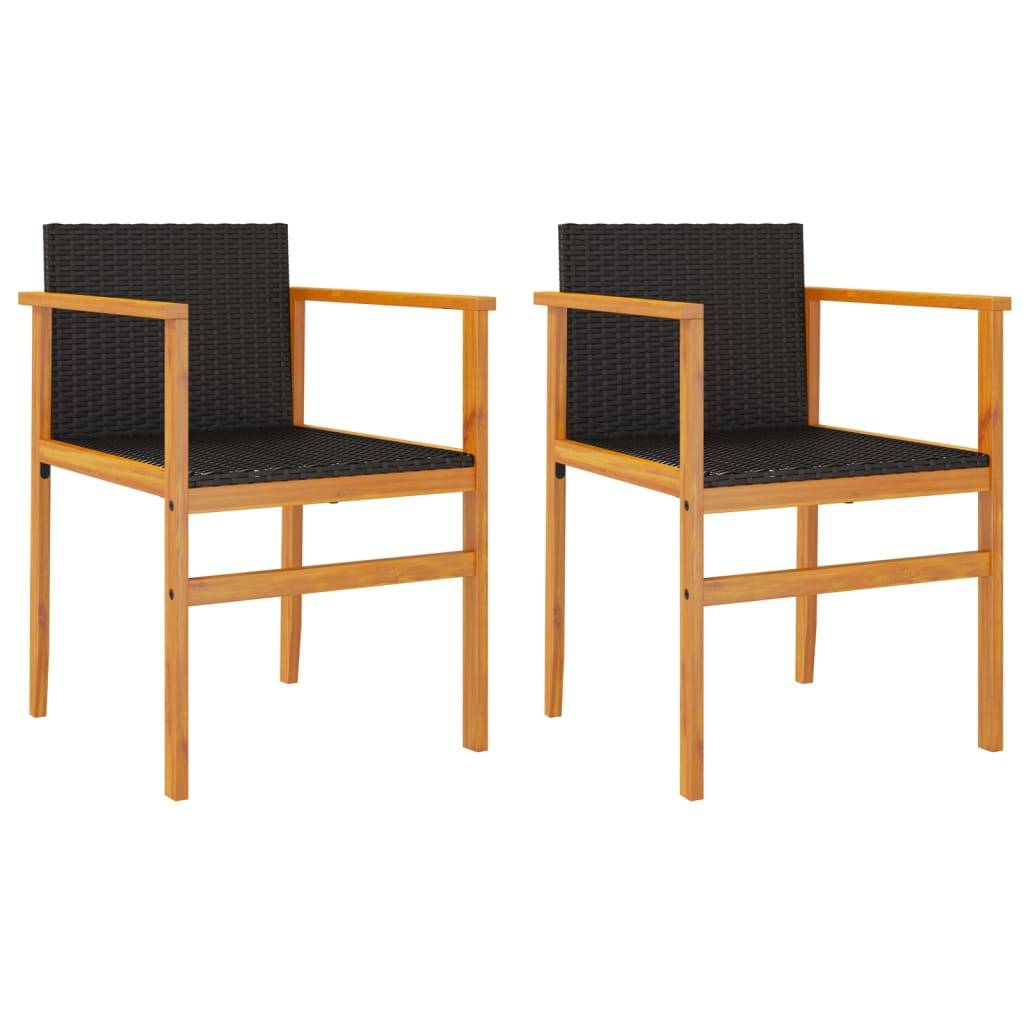 vidaXL Gartenstühle 2 Stk. Schwarz Poly Rattan und Massivholz