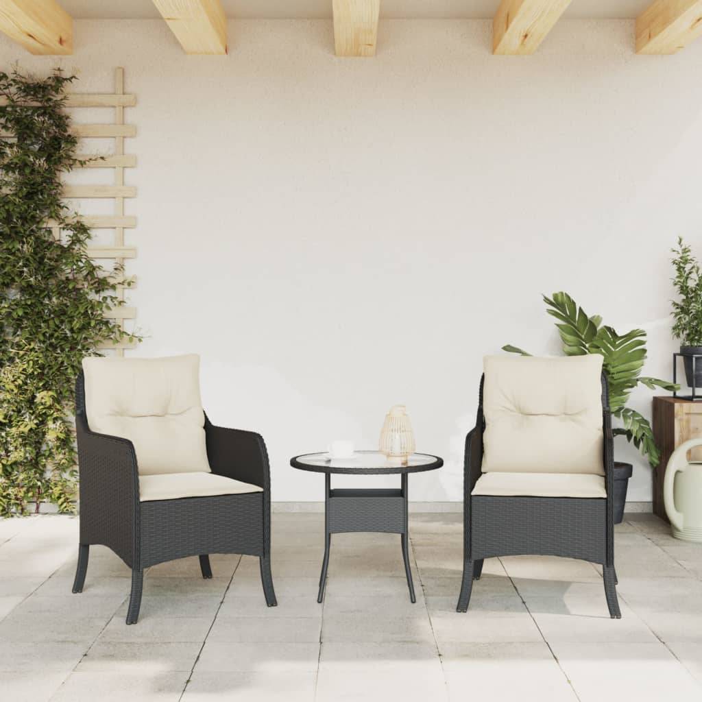 vidaXL Gartenstühle mit Kissen 2 Stk. Schwarz Poly Rattan