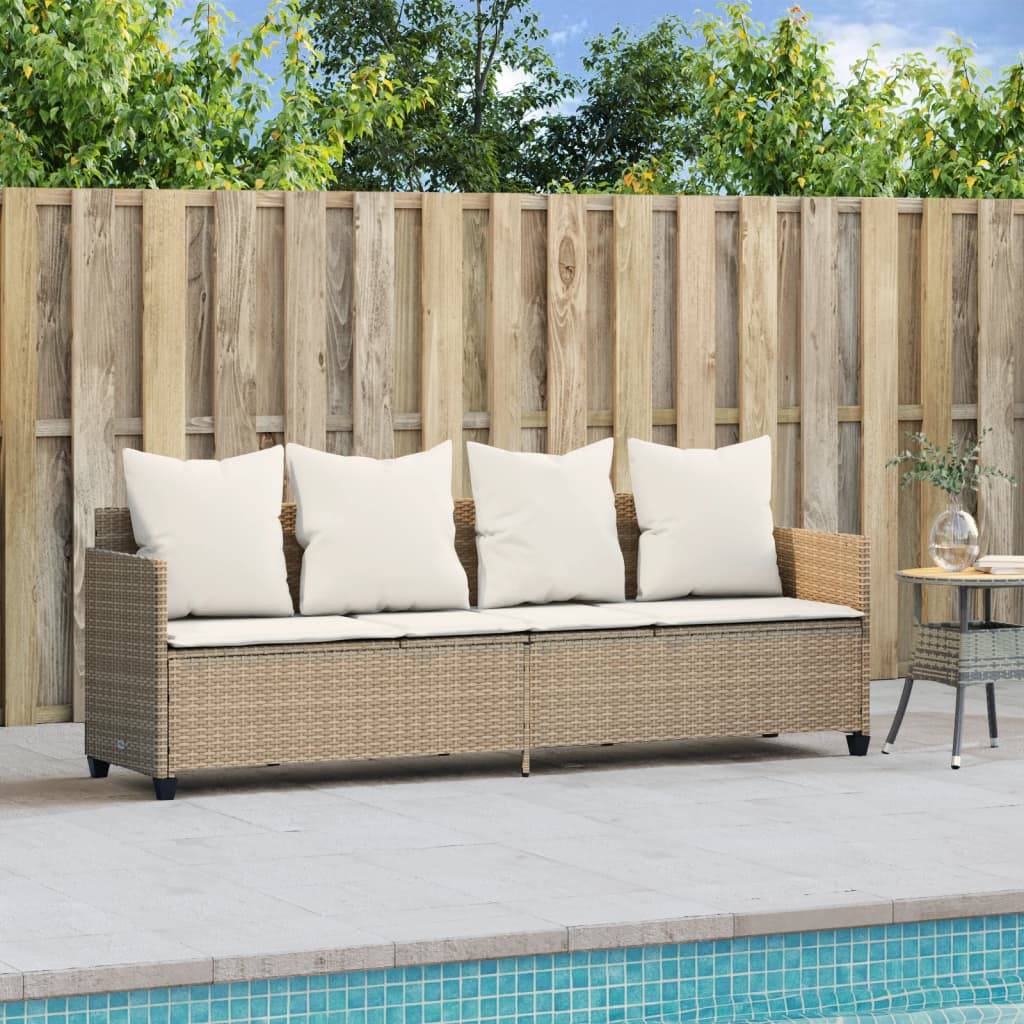 vidaXL Sonnenliege mit Kissen Beige Poly Rattan