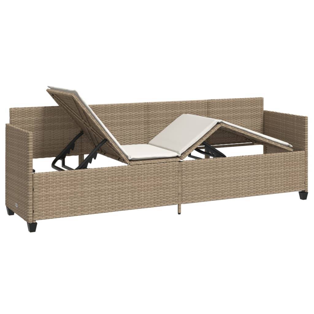 vidaXL Sonnenliege mit Kissen Beige Poly Rattan