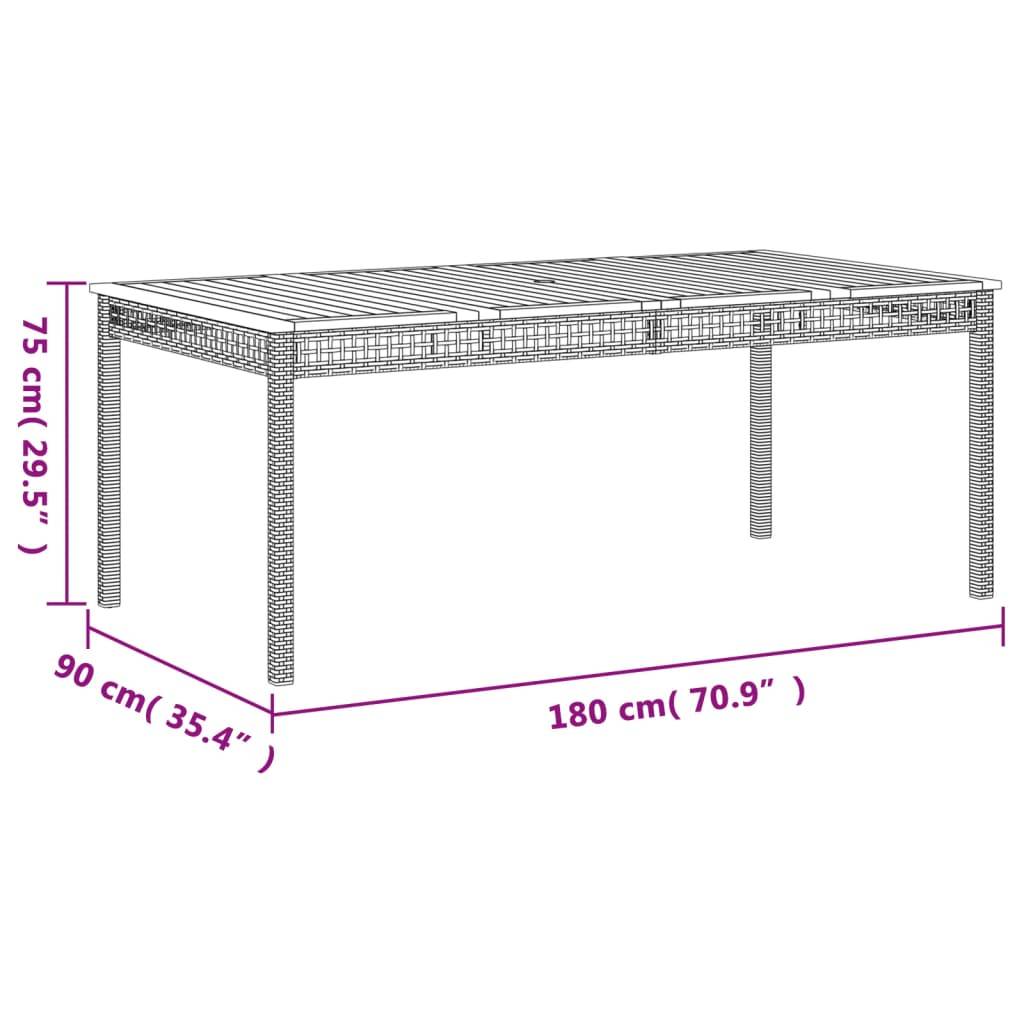 vidaXL Gartentisch Beige 180x90x75 cm Poly Rattan Akazienholz